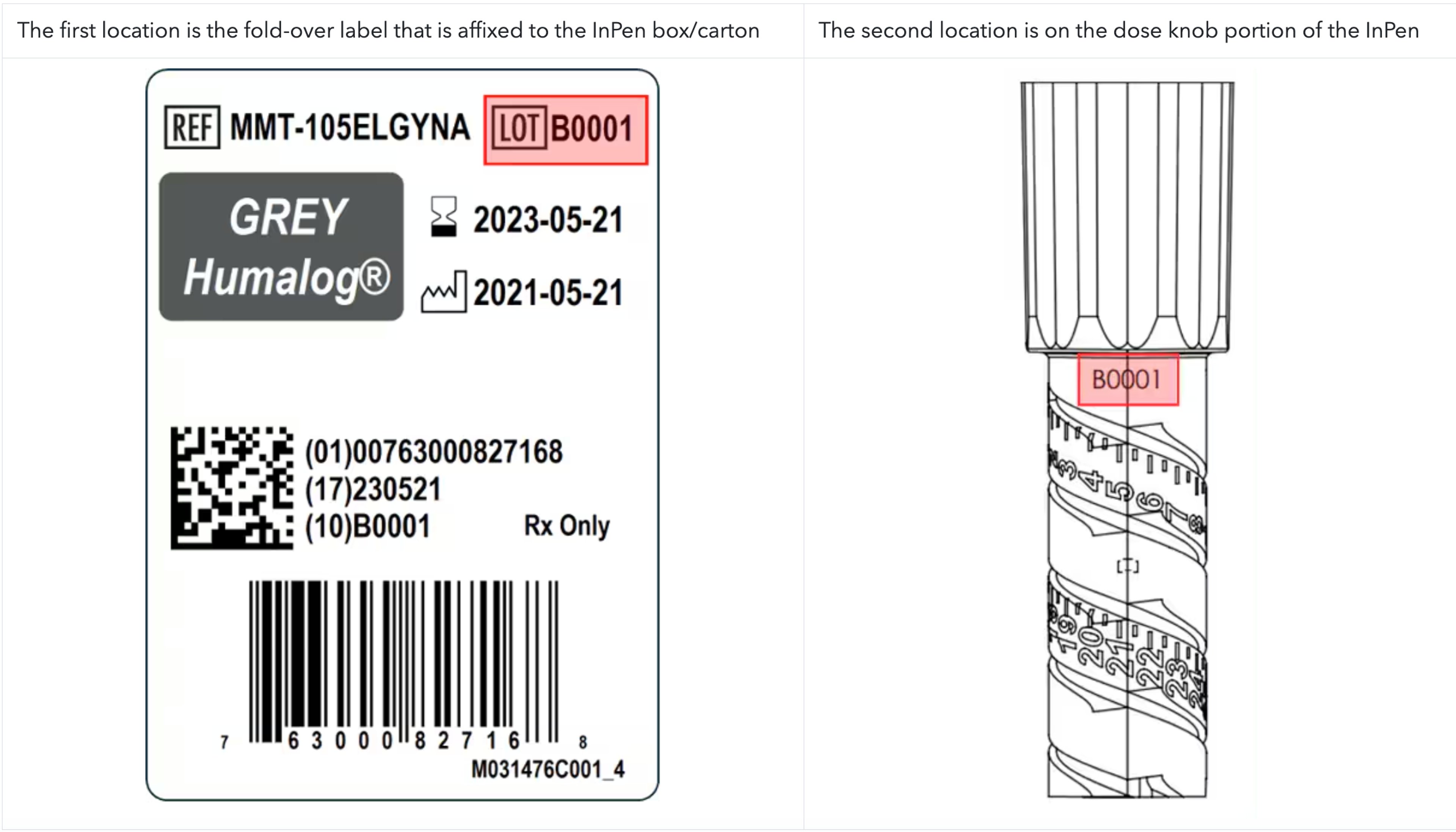 image showing lot number on Medtronic InPen