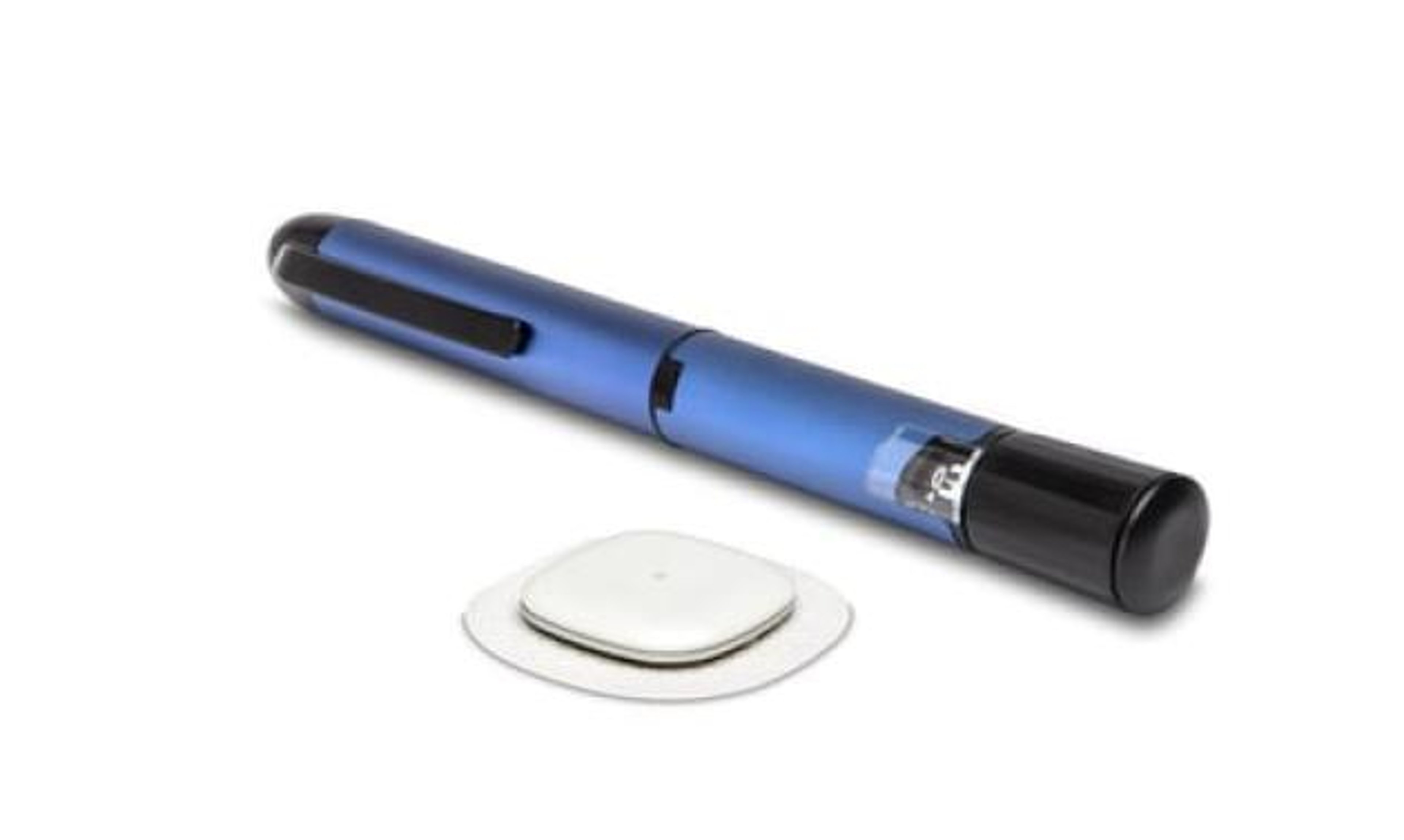The Medtronic Simplera CGM shown with the InPen smart insulin pen.