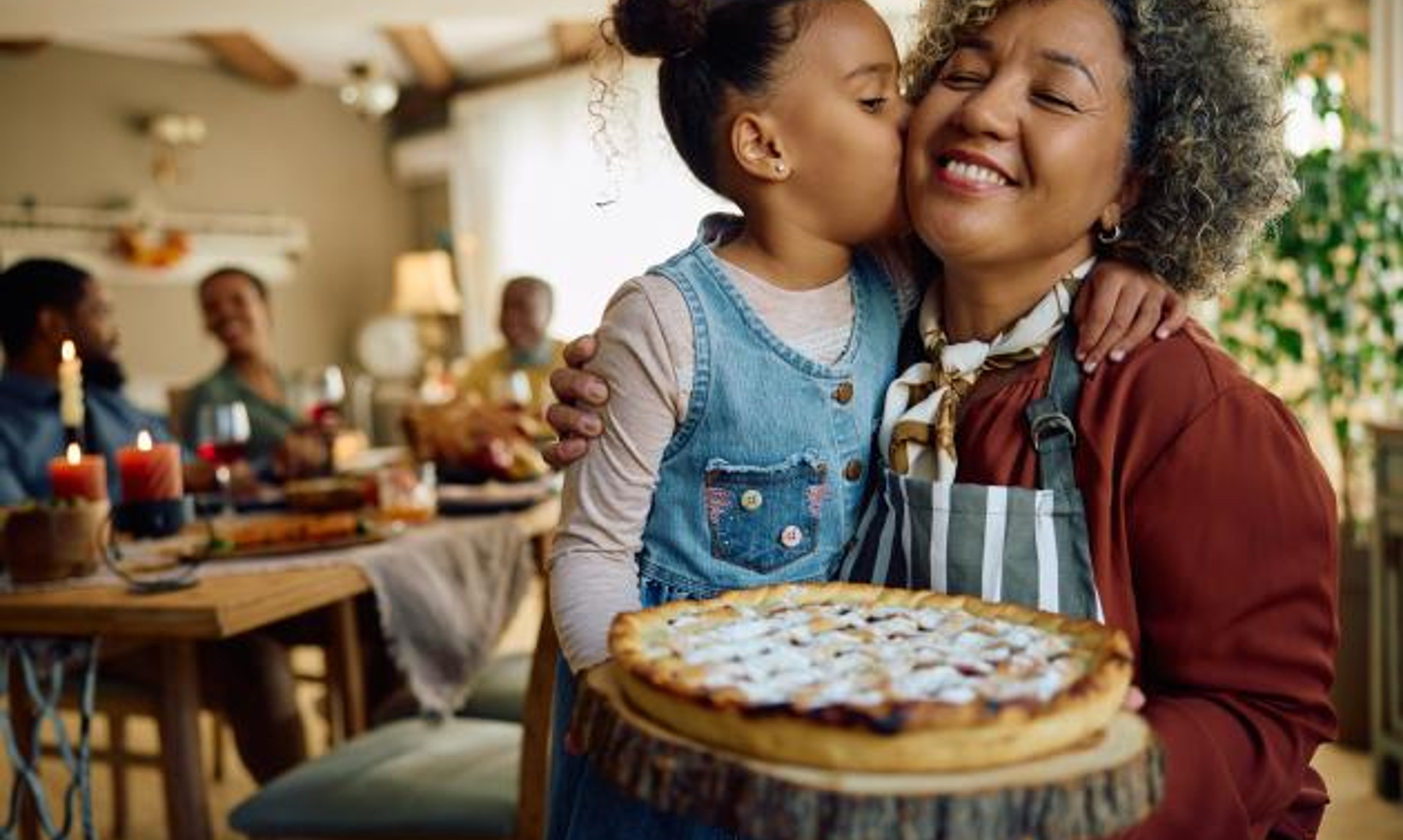 Woman with child at holiday dinner