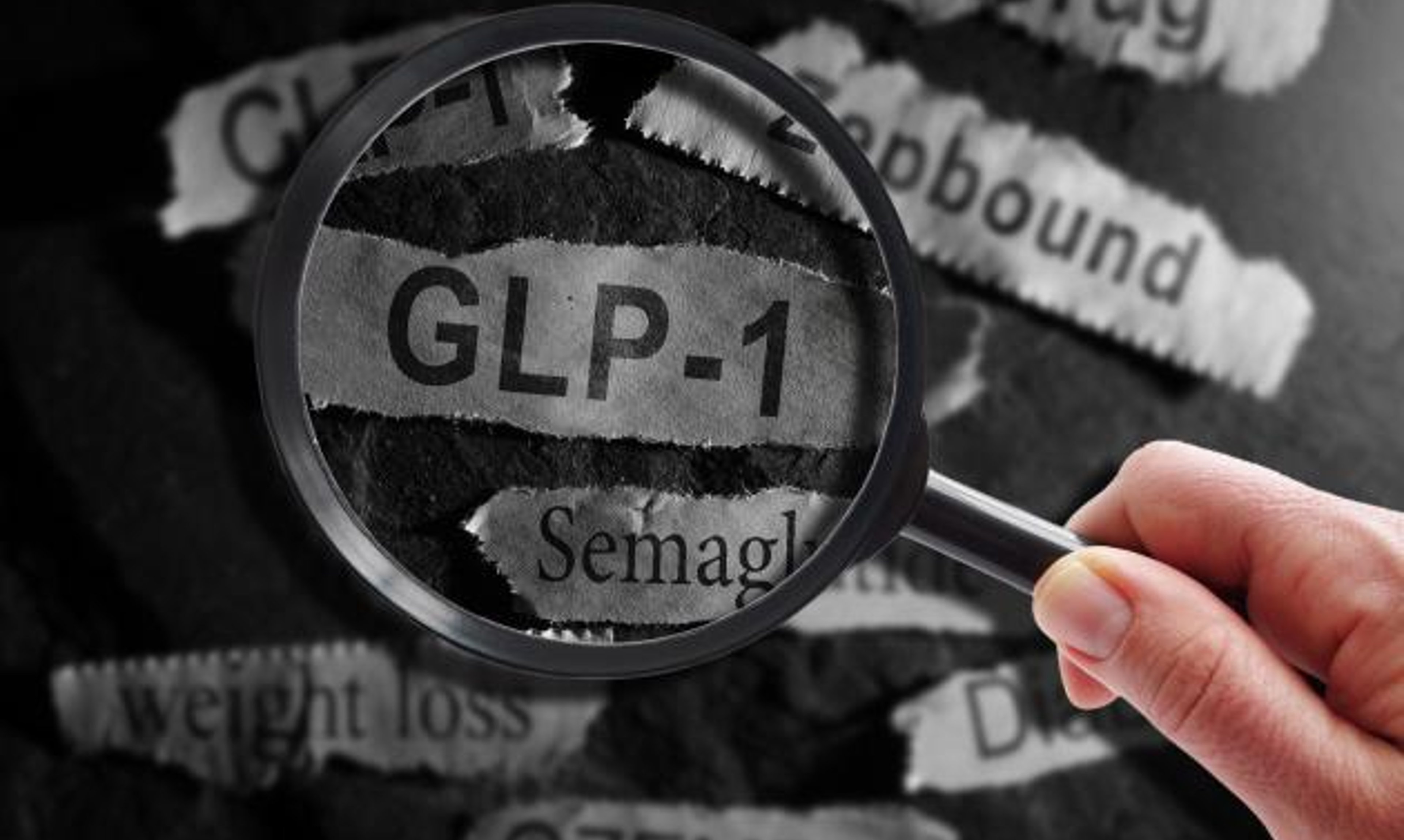 image of magnifying glass highlighting the term "GLP-1"