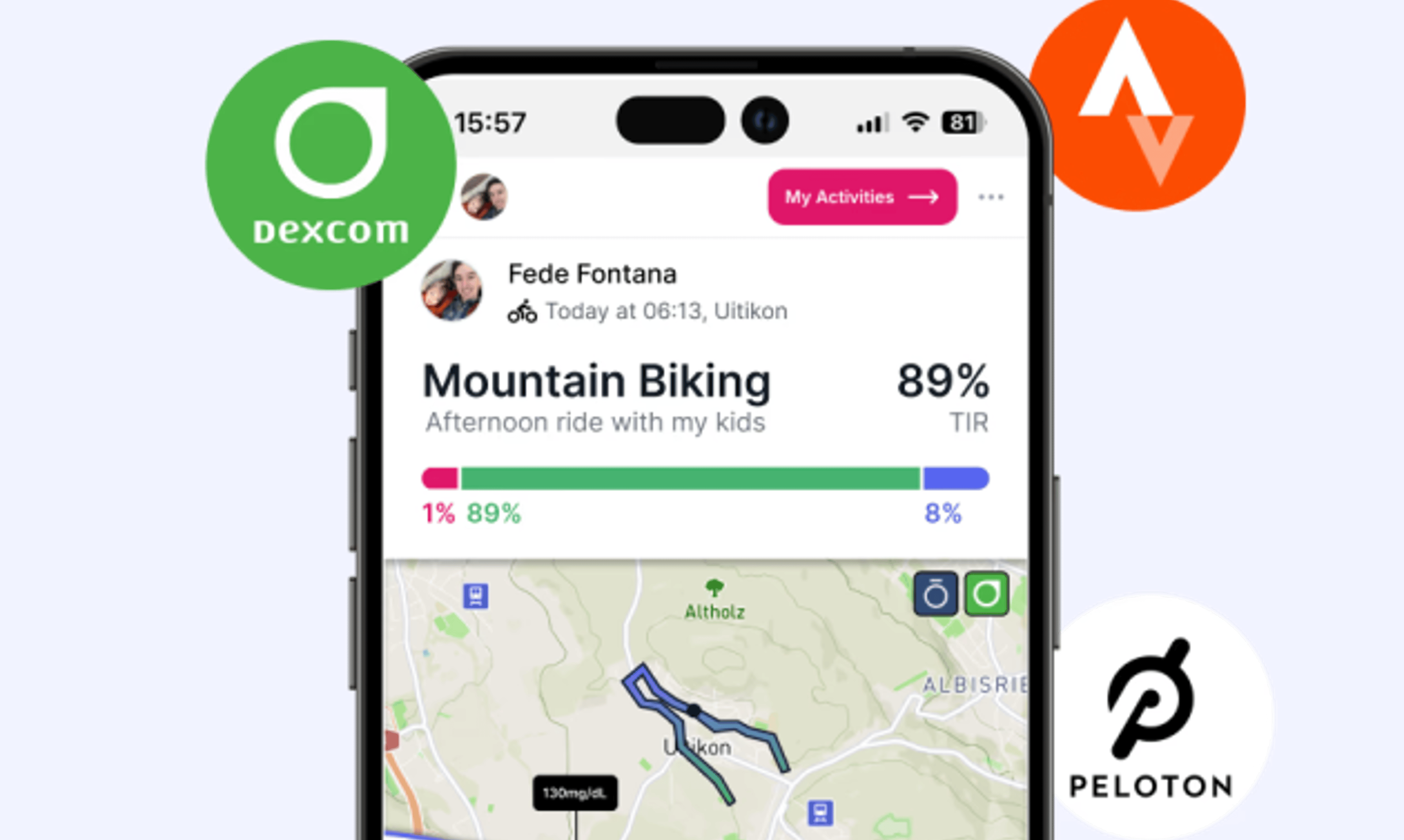 The enhance-d app shows exercise data along with time in range, among other diabetes-related info.
