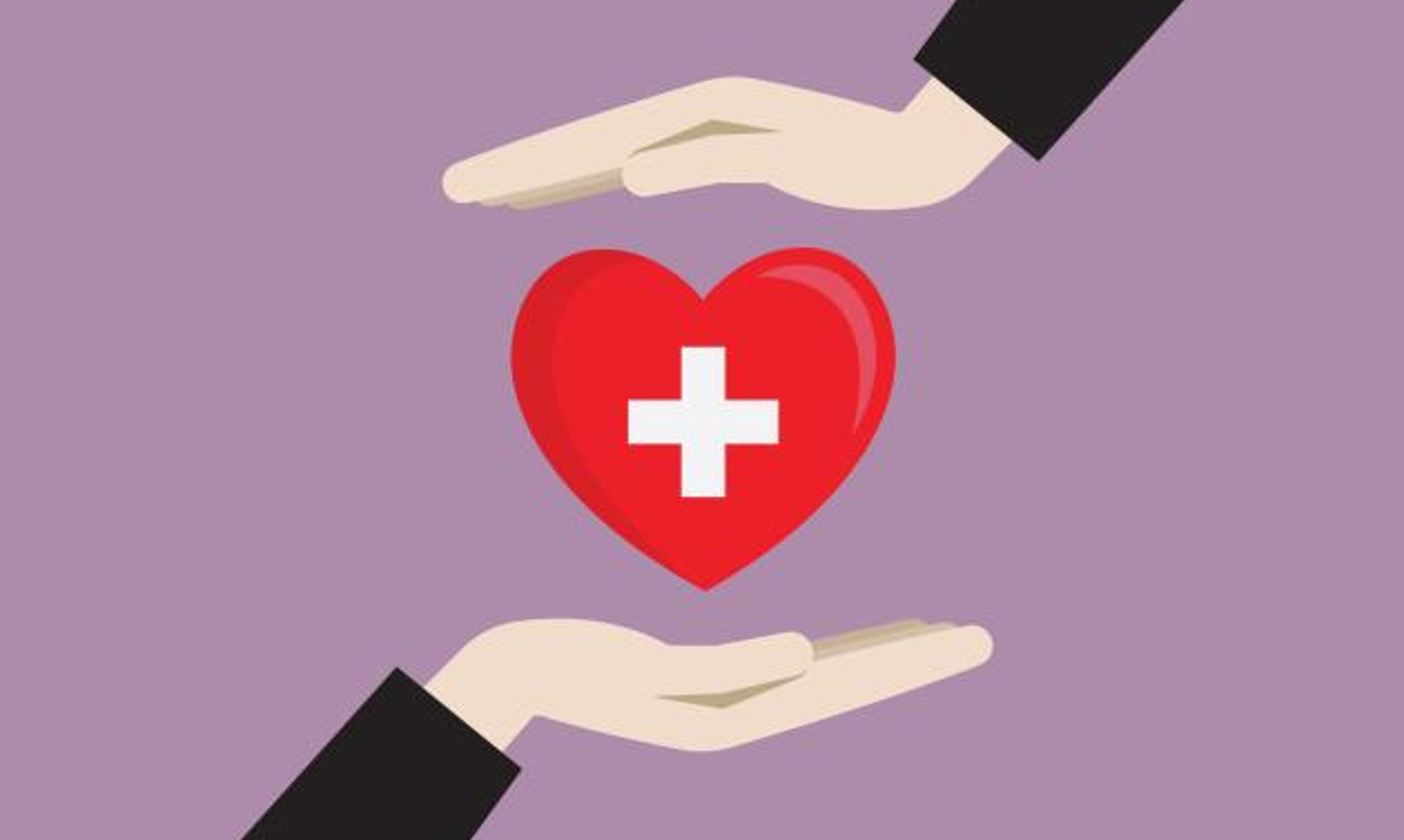 two hands with red cross symbol