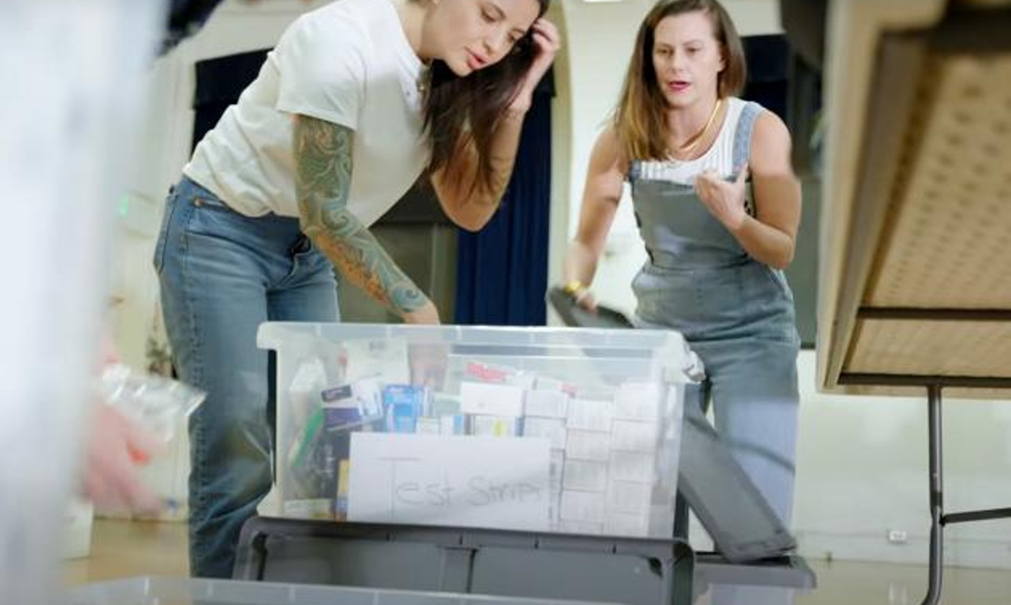 You're Just My Type founder Laura Pavlakovich and Liz Van Voorhis sort diabetes supplies donated from people with type 1. Donations arrived from people in 35 states across the US.