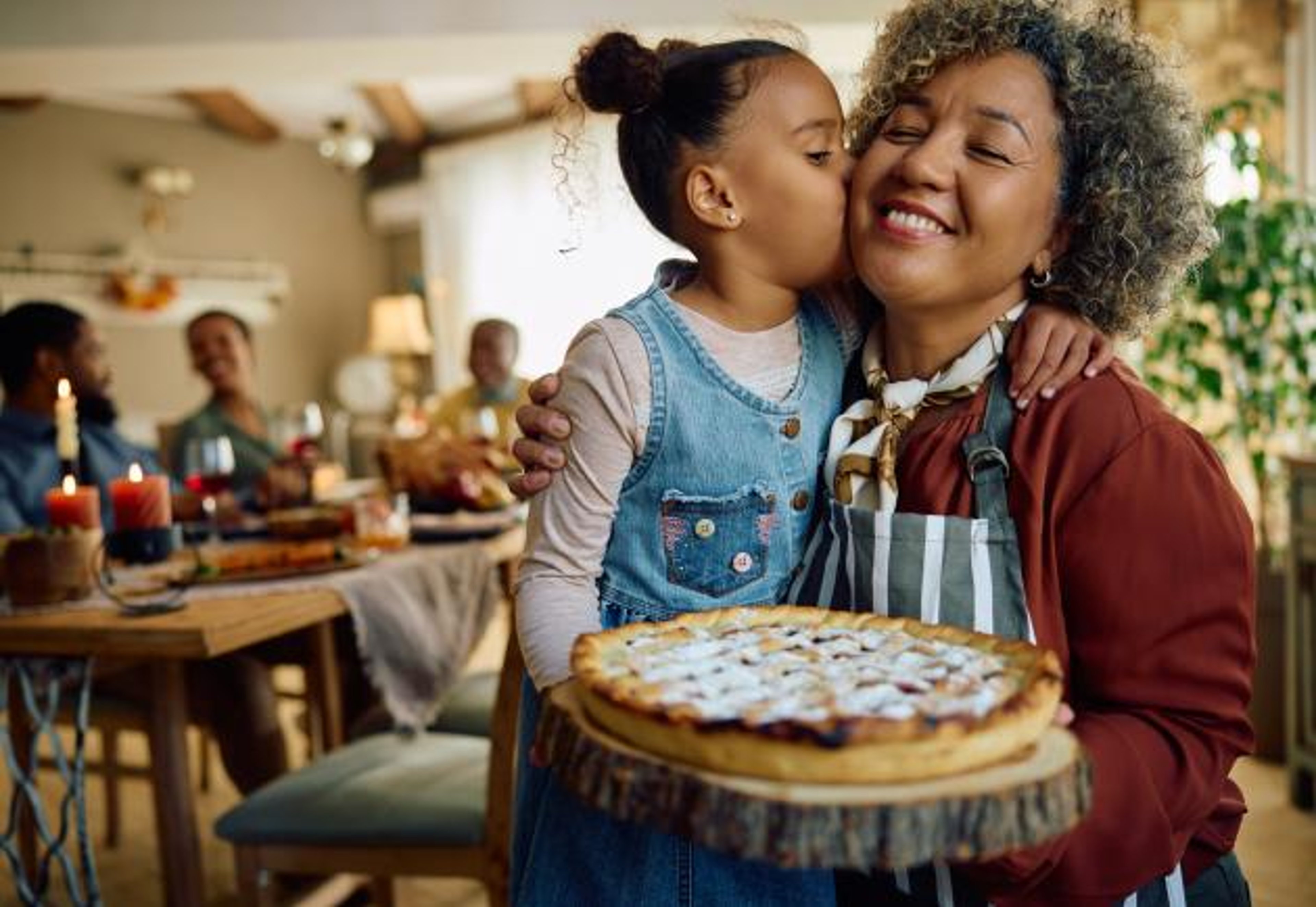 Woman with child at holiday dinner