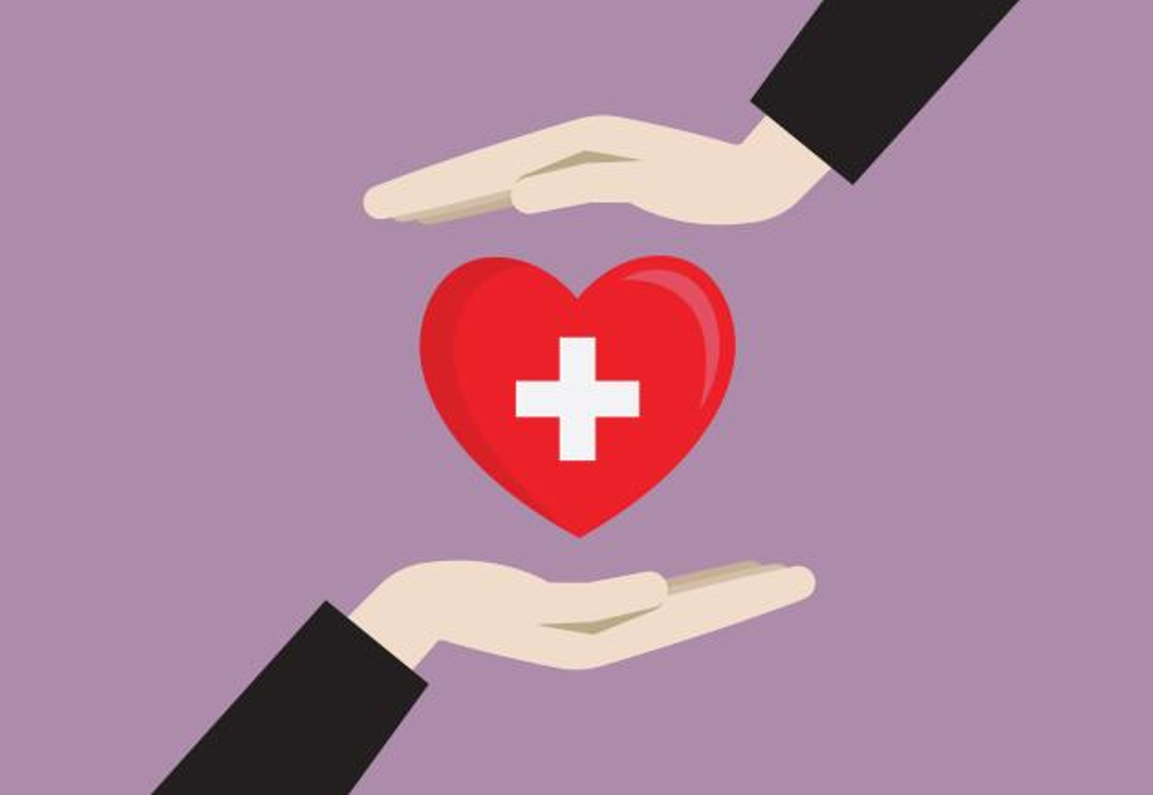 two hands with red cross symbol