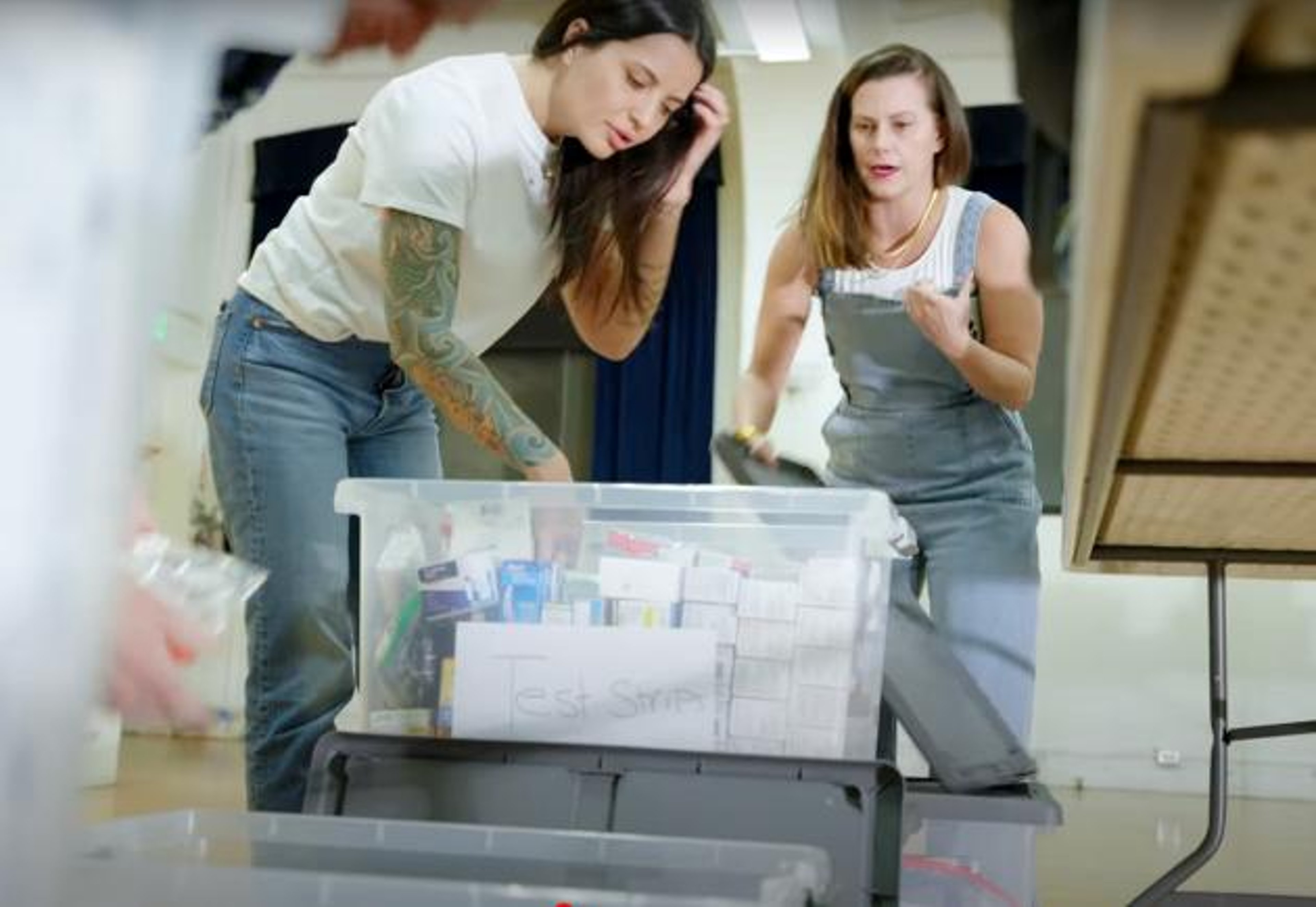 You're Just My Type founder Laura Pavlakovich and Liz Van Voorhis sort diabetes supplies donated from people with type 1. Donations arrived from people in 35 states across the US.