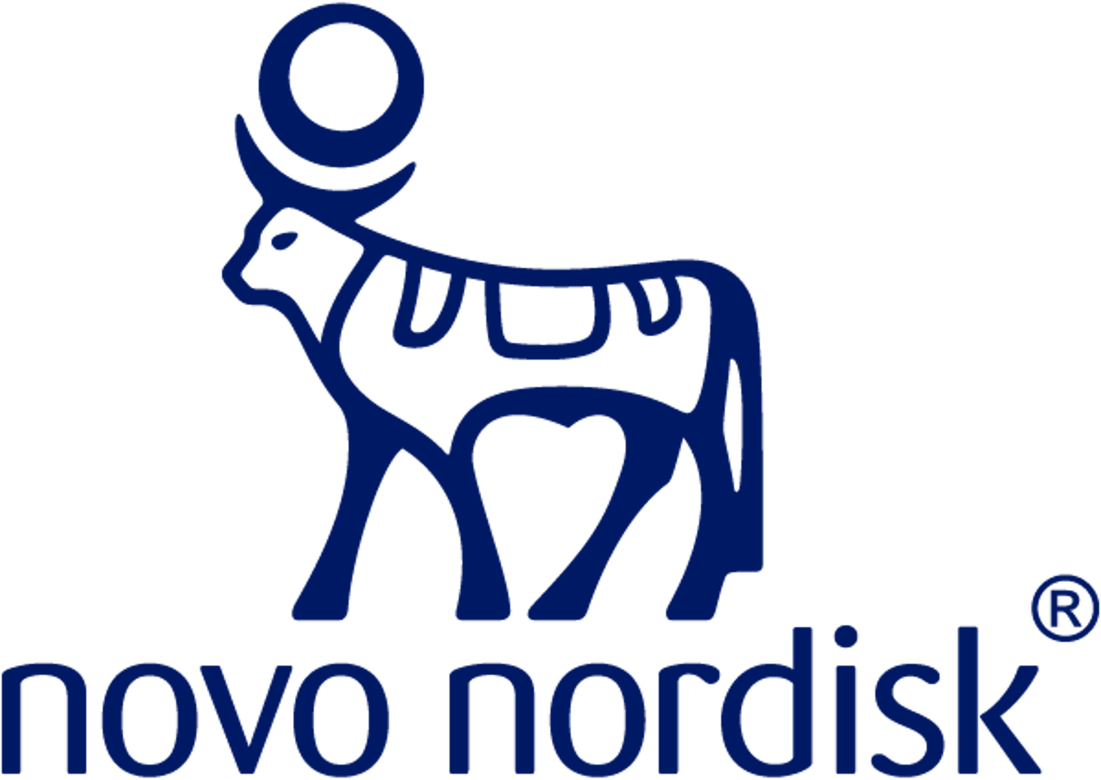Novo Nordisk logo showing steer and moon graphic over lowercase name Novo Nordisk