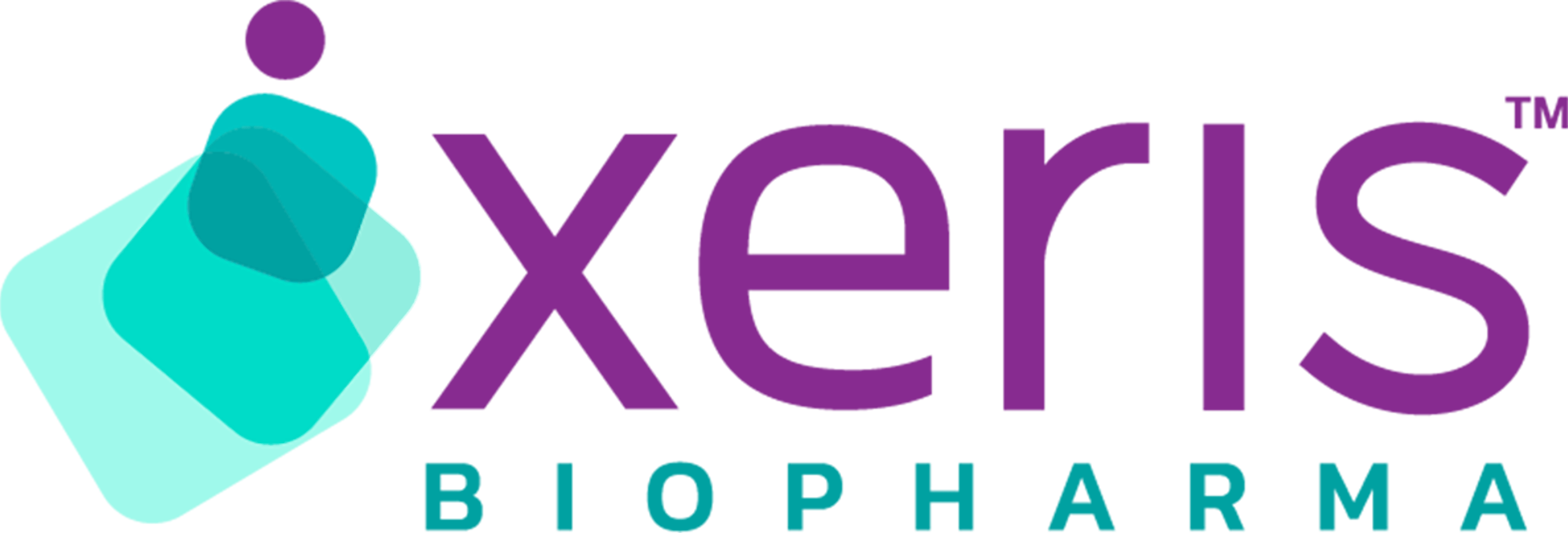 Purble and Teal Text and Graphic Logo for Xeris Biopharma