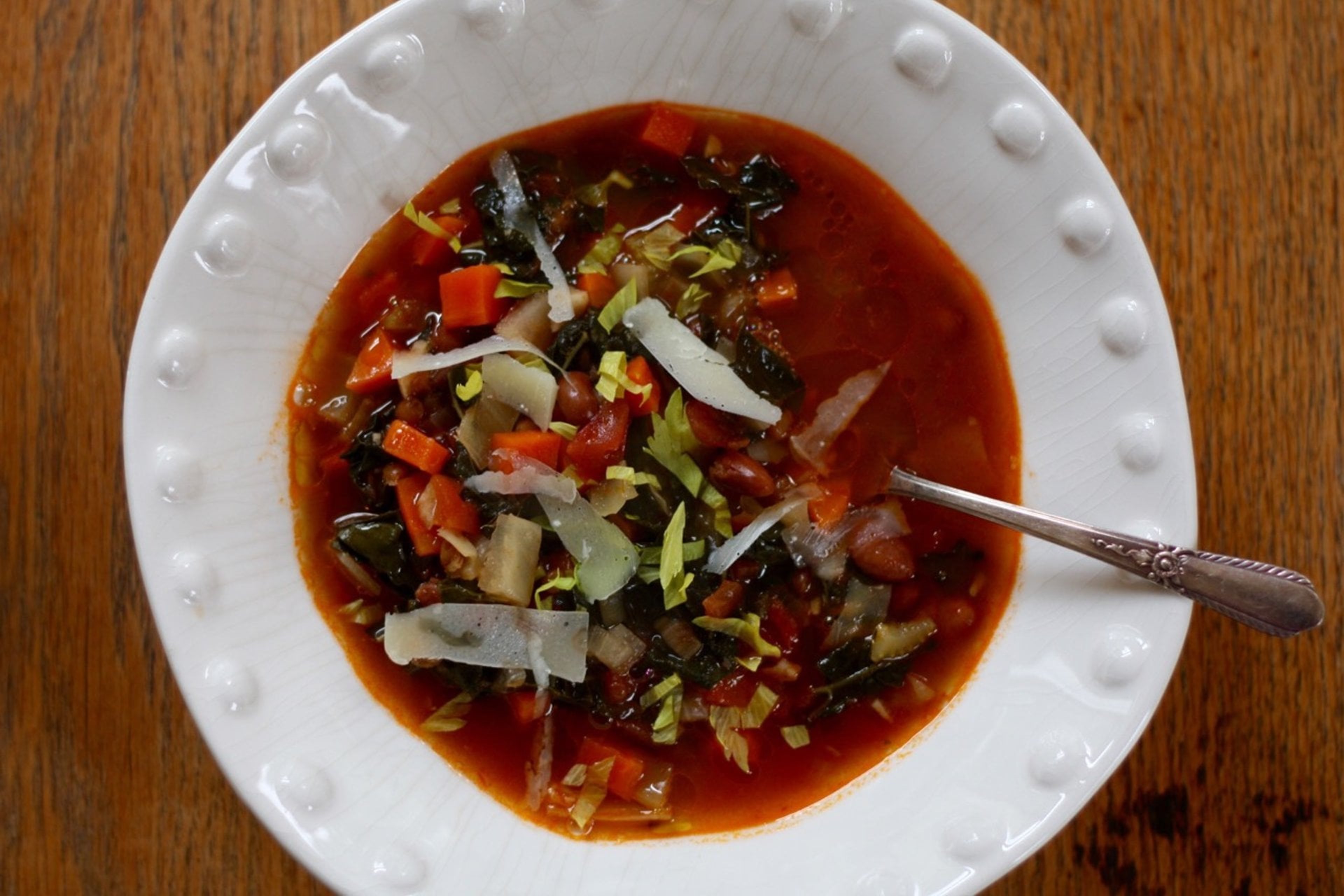 Overhead picture of vegetable soup