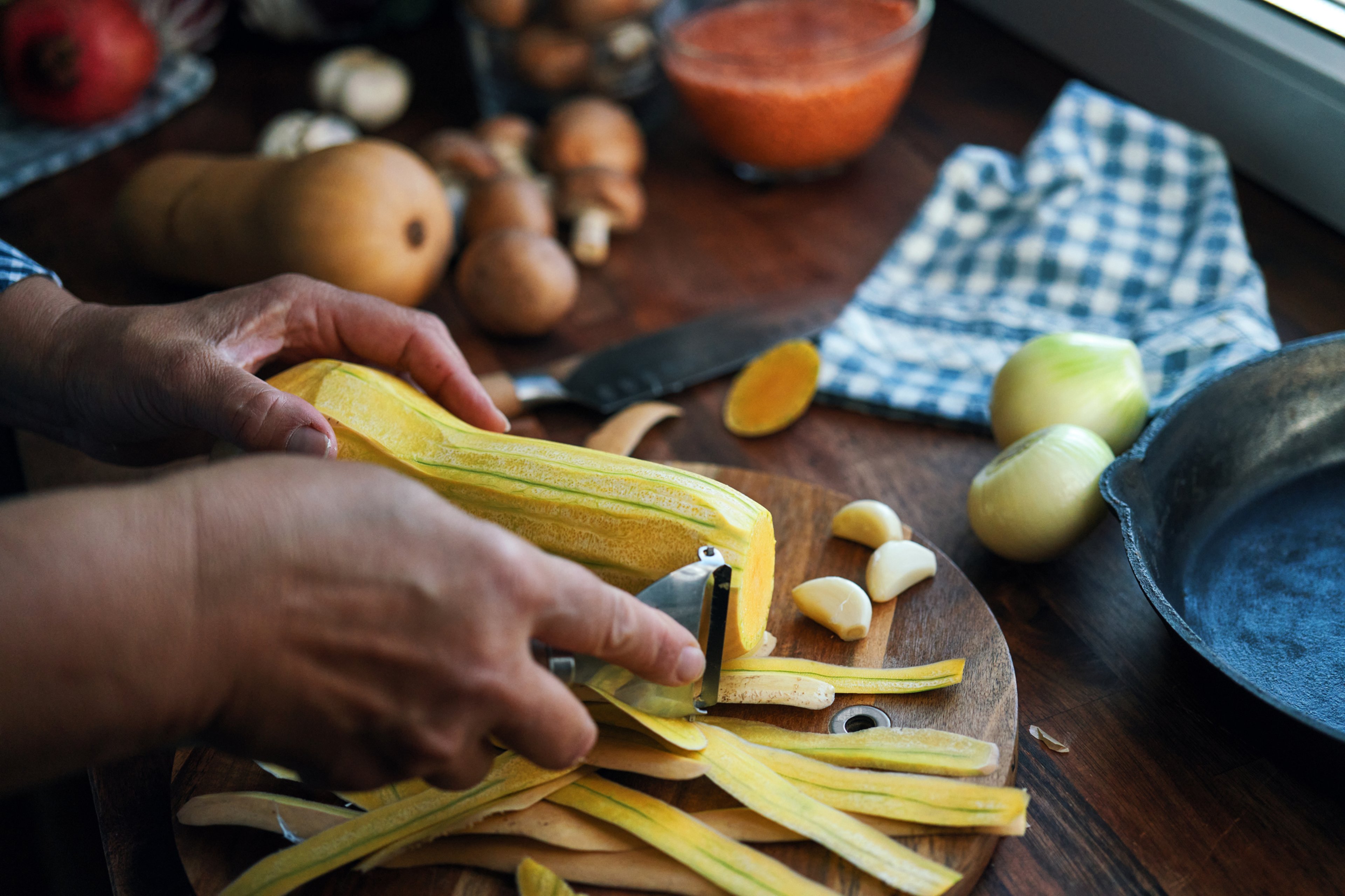 Peeling butternut squash