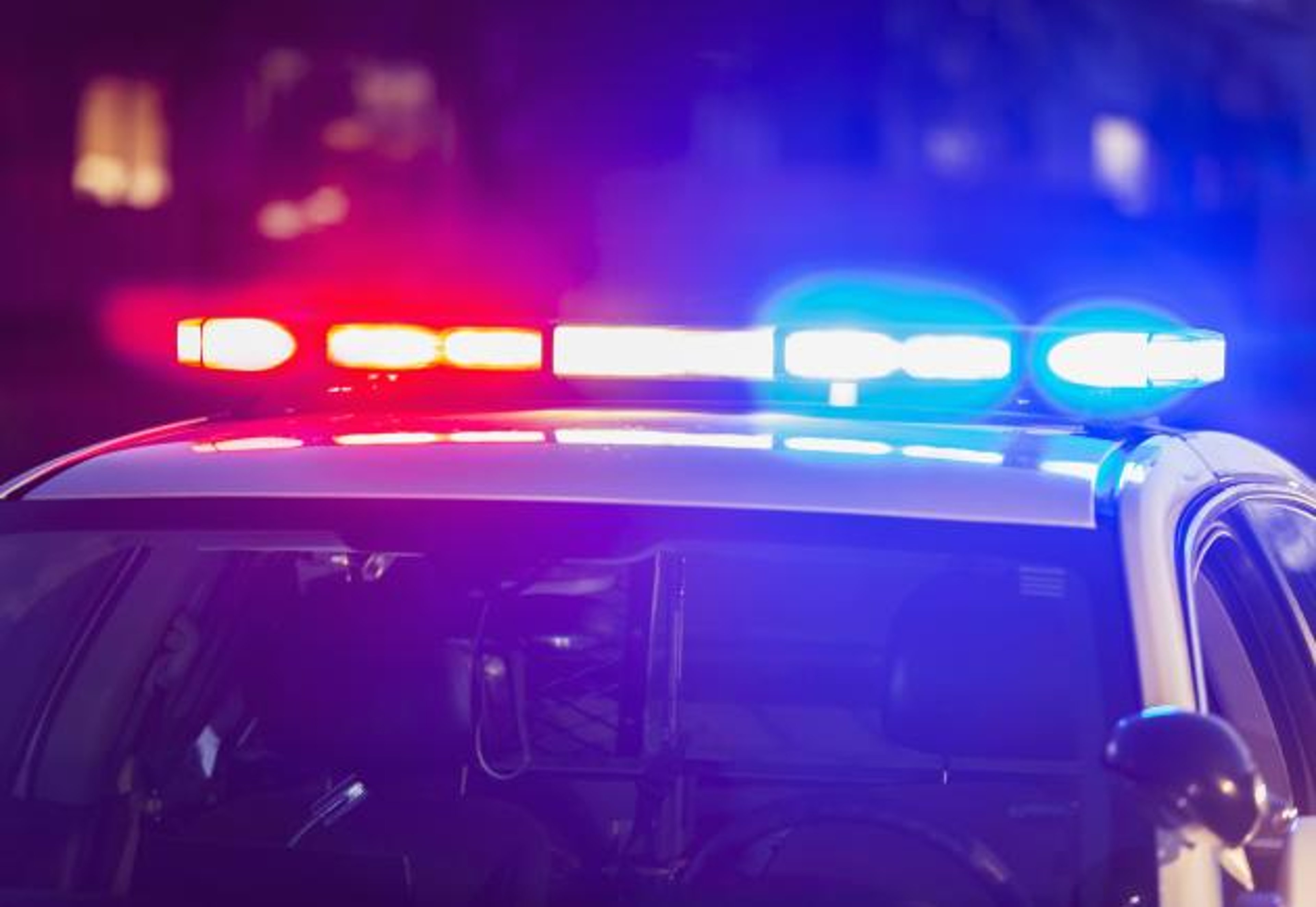 Red and blue lights on a police car