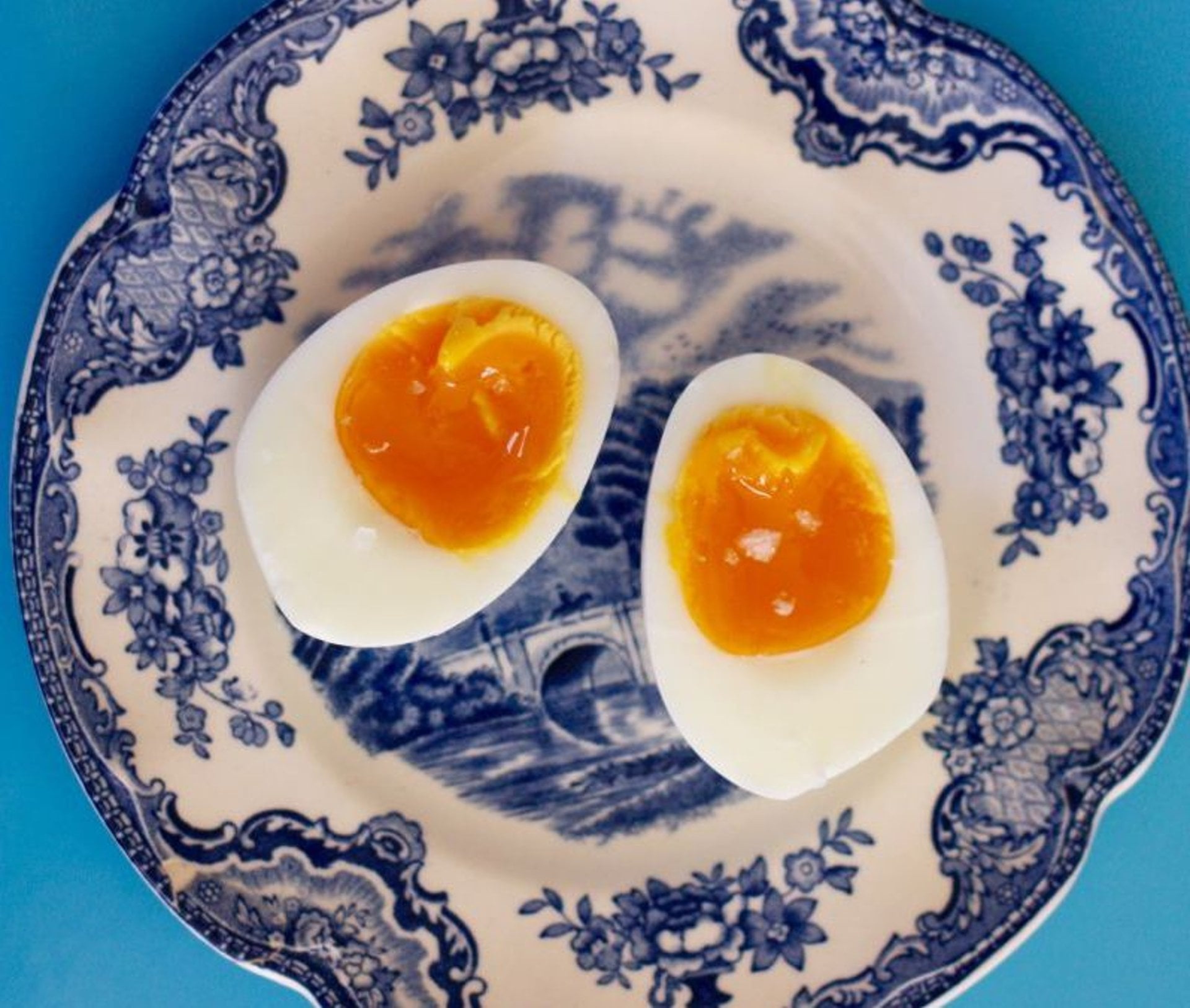 Medium-boiled eggs on a plate