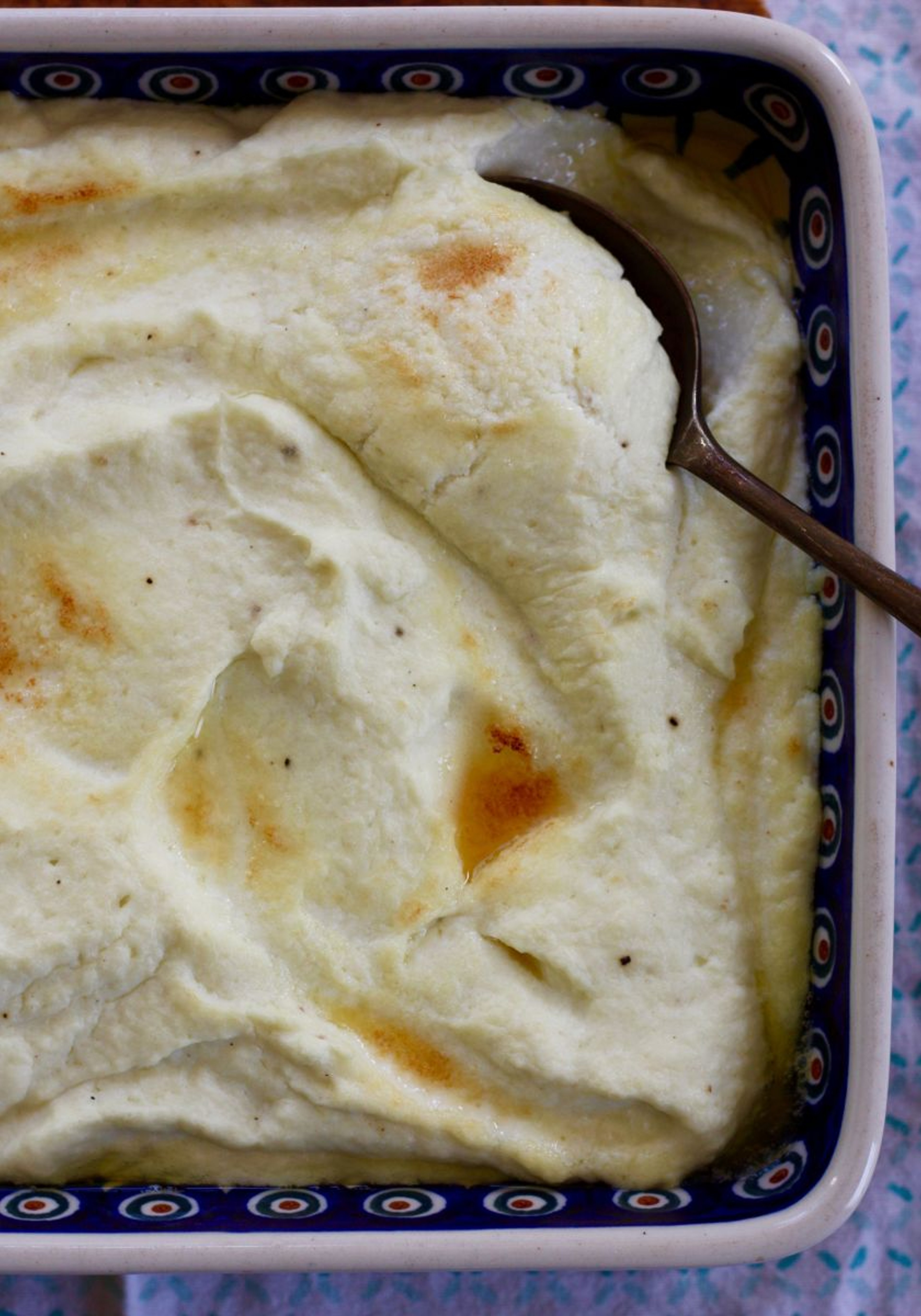 Overhead photo of Baked Creamy Mashed Cauliflower