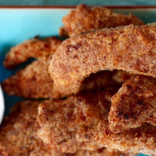 Close-up of baked chicken fingers