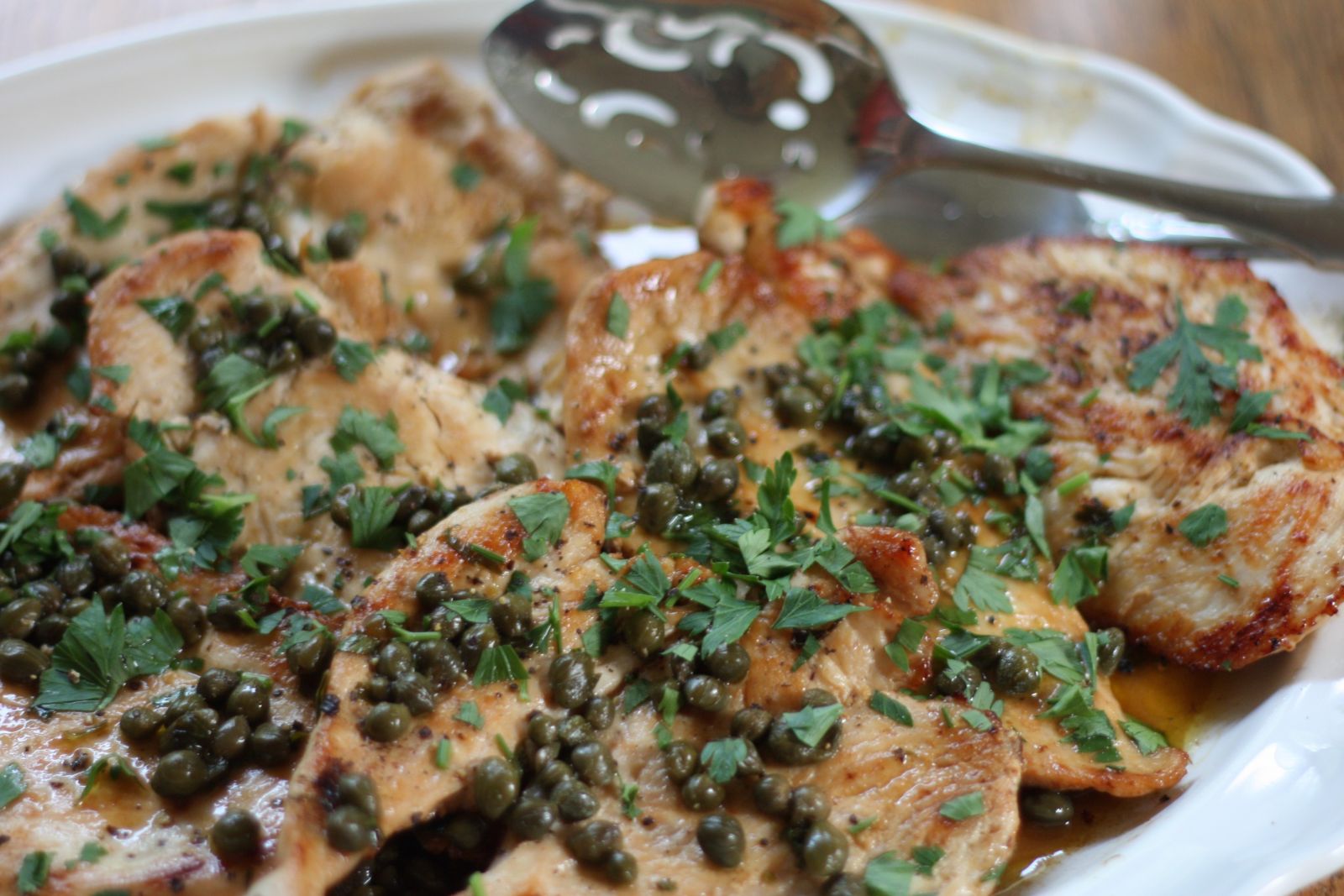 Close-up of Low Carb Chicken Piccata on a plate