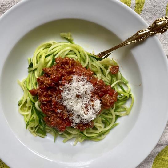 Zucchini noodles with easy meat sauce recipe